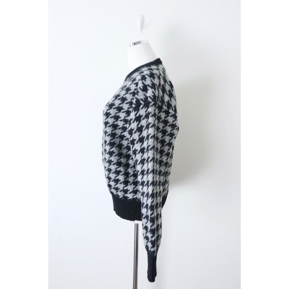 Vintage 1980s CREW Shetland Wool Houndstooth Sweater Pullover Black Gray - Picture 9 of 12
